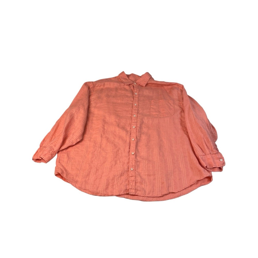 Caribbean Men's Coral Linen-Blend Button Up Shirt 2XB Relaxed Fit Long Sleeve